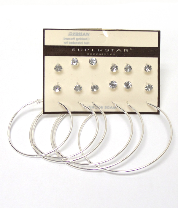 Crystal and hoop 9 pair earring set