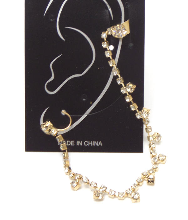 Ear clip and post link rhinestone drop earring