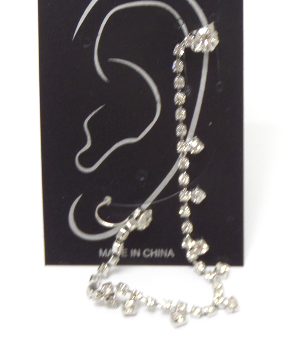 Ear clip and post link rhinestone drop earring