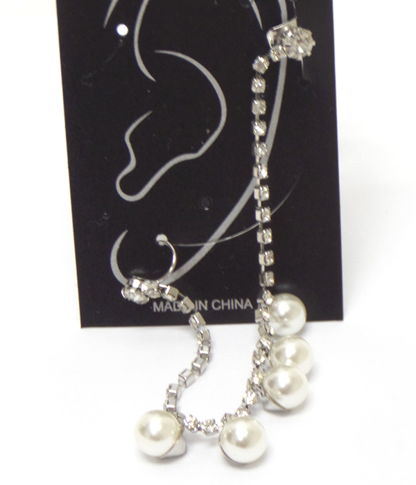 EAR CLIP AND POST LINK RHINESTONE AND PEARL DROP EARRING