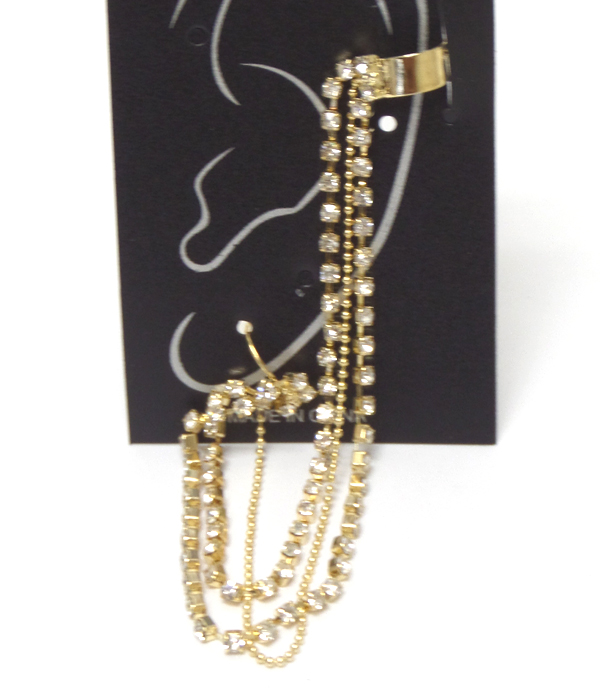 Ear clip and post link rhinestone drop earring