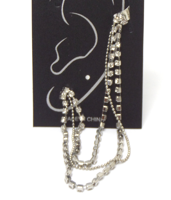 Ear clip and post link rhinestone drop earring