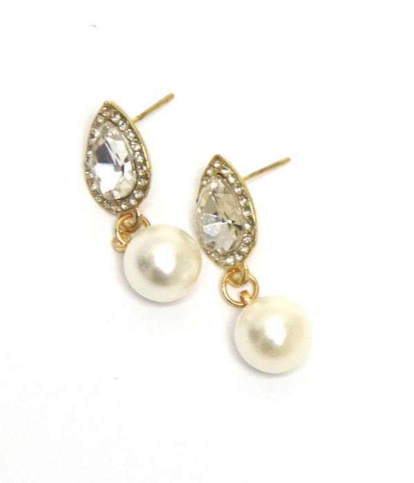 Teardrop crystal and pearl earring