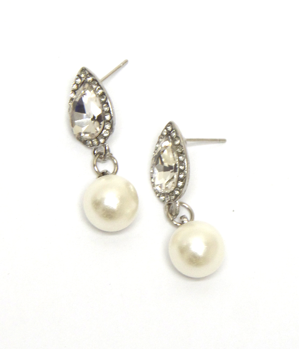 Teardrop crystal and pearl earring