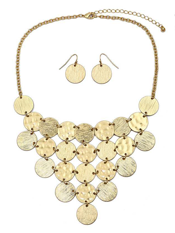 Multi metal disk link bib necklace set