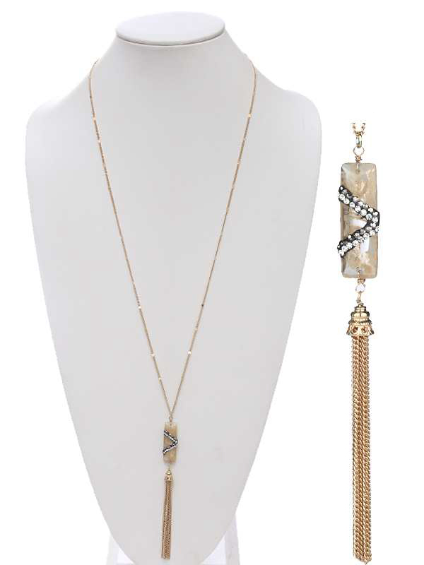 Semi precious stone and handmade pedant tasssel long necklace set