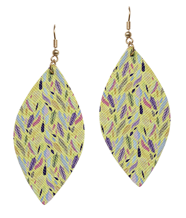 Feather print faux leather marquise earring