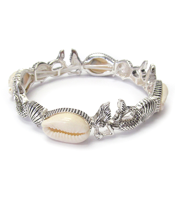 COWRY SHELL AND MERMAID STRETCH BRACELET