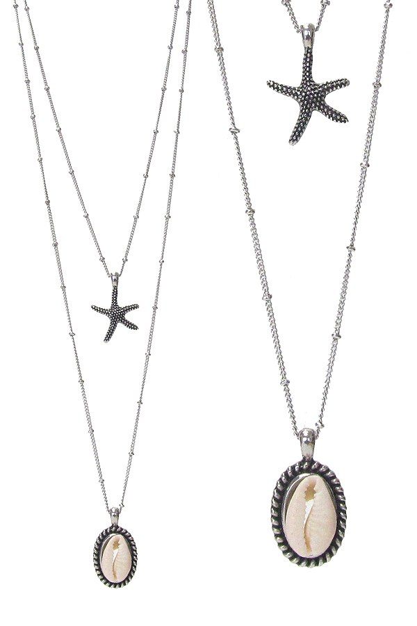 Cowry shell and starfish double layer necklace