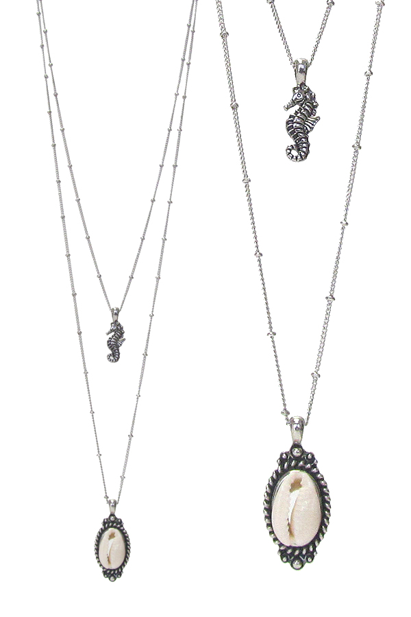 Cowry shell and sea horse double layer necklace