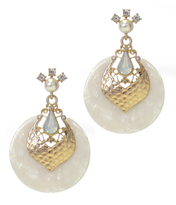 Organic cellulose disc and crystal earring