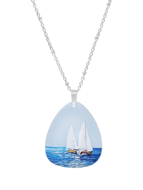 Nautical theme acrylic pendant necklace - sail boat