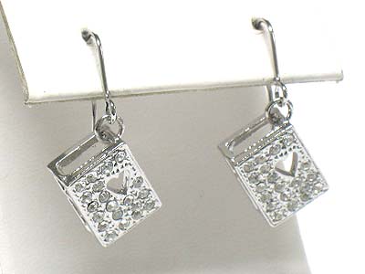 Whitegold palting crystal stud square drop earring
