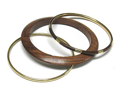Wood and metal triple bangle