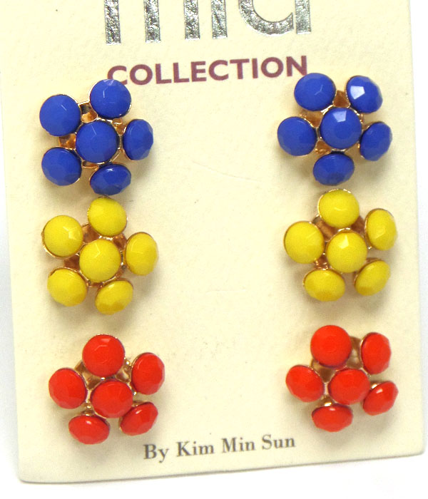Multi color acrylic flower earring set of 3