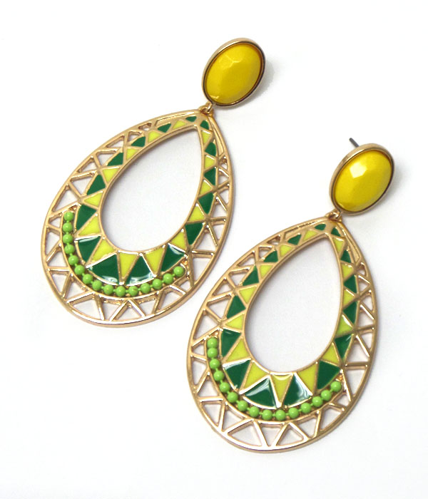 Seed bead and epoxy chevron pattern teardrop earring