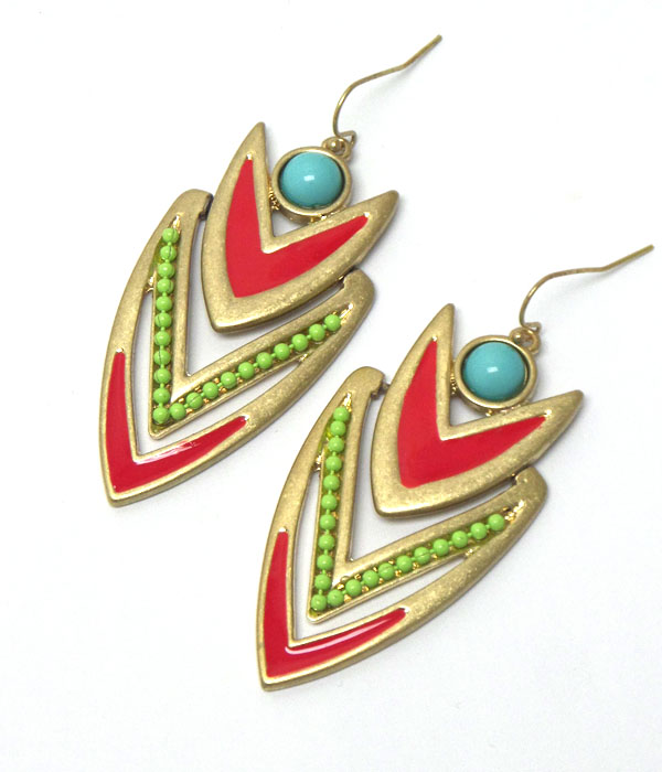 Seed bead and epoxy chevron pattern drop earring