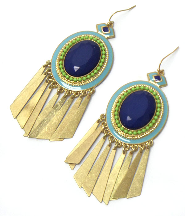 Seed bead and stone cetner and multi metal bar drop earring