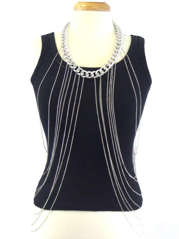 Thick chain necklace and multi fine chain link body chain