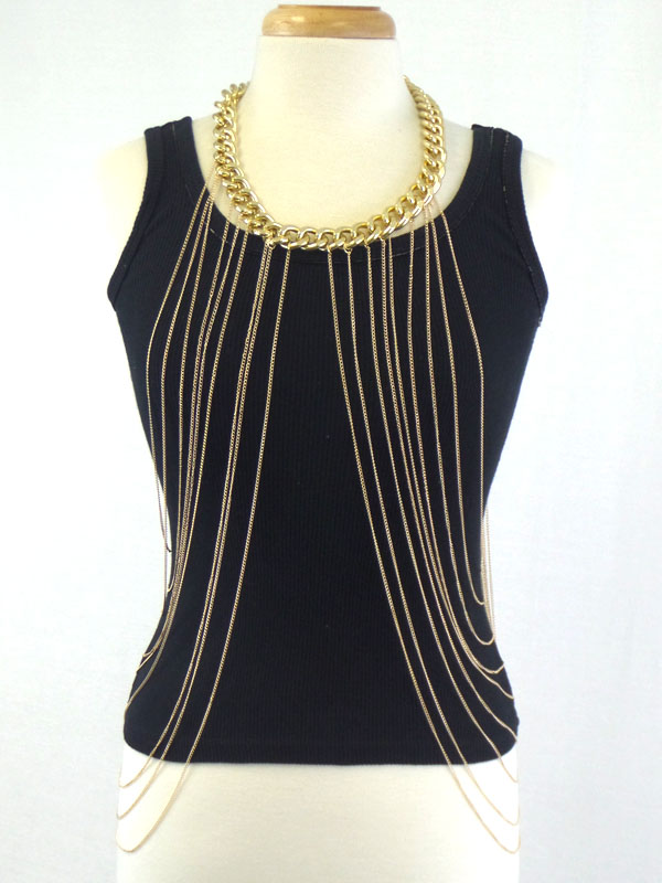 Thick chain necklace and multi fine chain link body chain