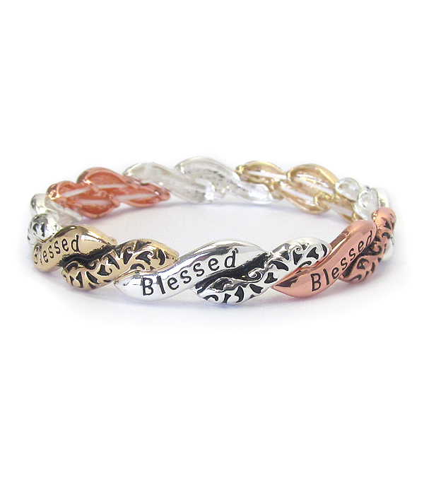 RELIGIOUS INSPIRATION METAL CASTING STRETCH BRACELET - BLESSED