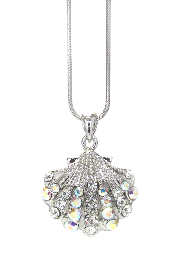 WHITEGOLD PLATING CRYSTAL SHELL PENDANT NECKLACE