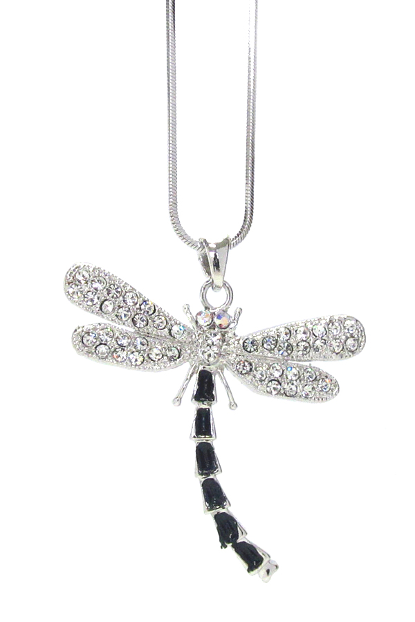 WHITEGOLD PLATING CRYSTAL DRAGONFLY PENDANT NECKLACE