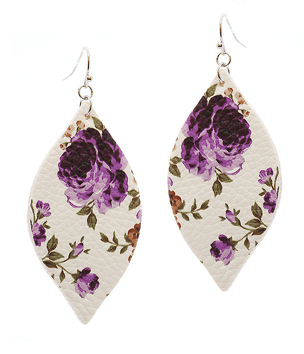 FAUX LEATHER FLOWER PRINT MARQUISE EARRING