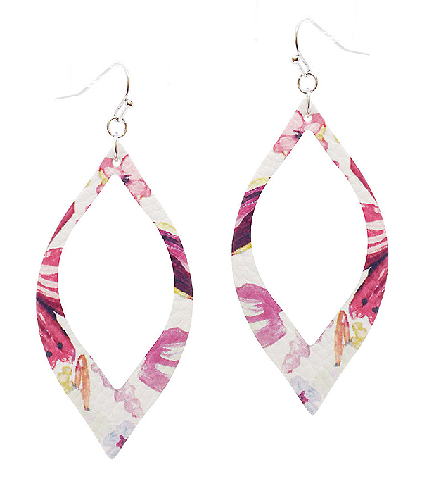 FAUX LEATHER FLOWER PRINT MARQUISE EARRING