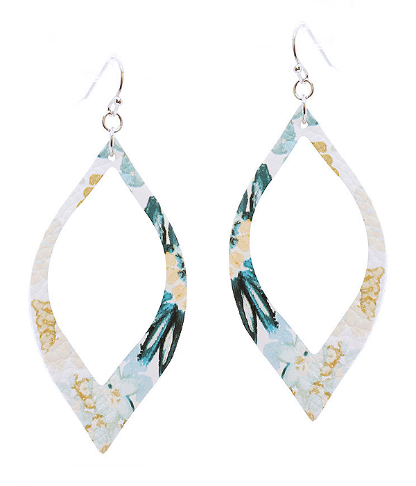 FAUX LEATHER FLOWER PRINT MARQUISE EARRING
