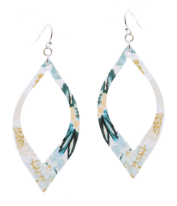 Faux leather flower print marquise earring