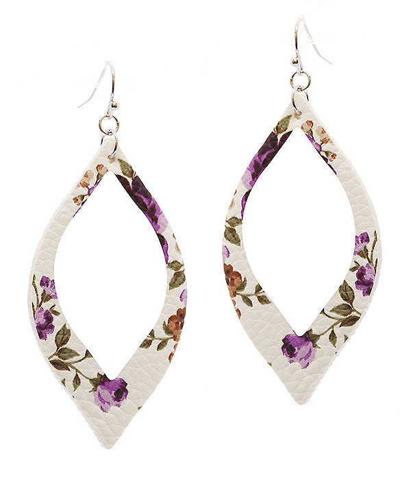 FAUX LEATHER FLOWER PRINT MARQUISE EARRING