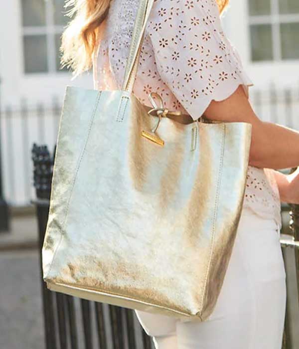 Shiny gold metallic shoulder bag