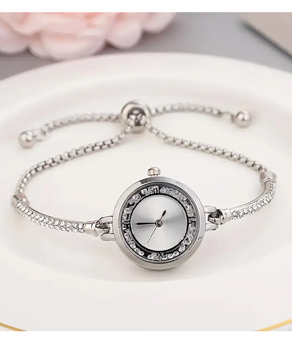 Crystal floating face pull tie watch