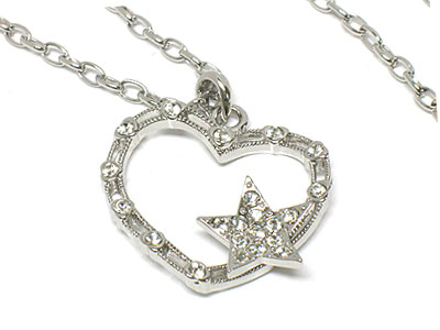Designer style crystal heart with star chain necklace
