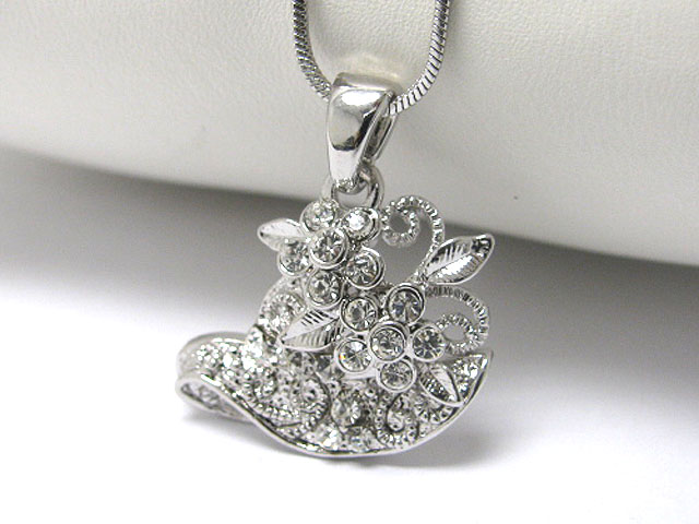 Made in korea whitegold plating crystal stud flower hat pendant necklace