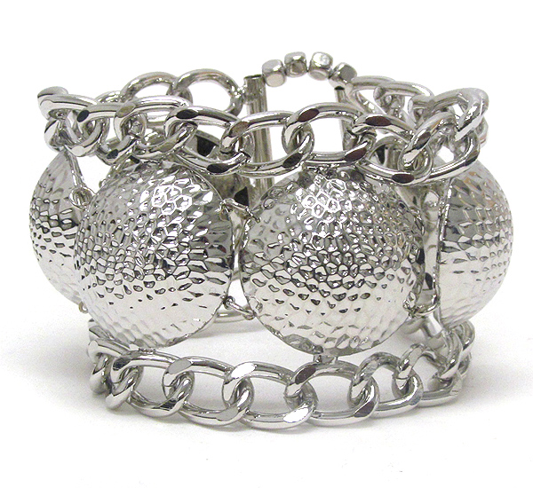 MULTI HAMMERED PUFF DISK AND CHAIN LINK STRETCH BRACELET