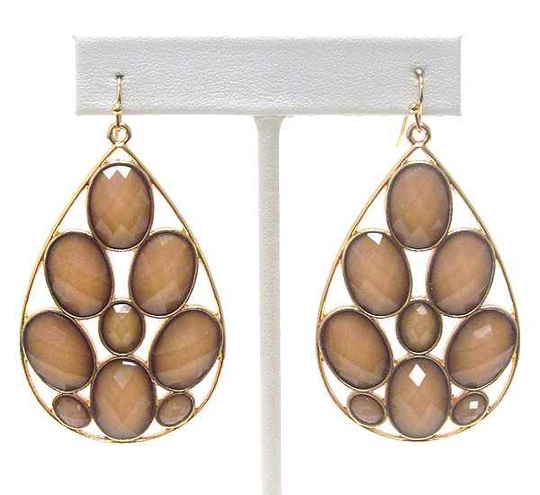 Multi facet acrylic oval stone deco tear drop earring
