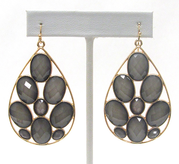 Multi facet acrylic oval stone deco tear drop earring