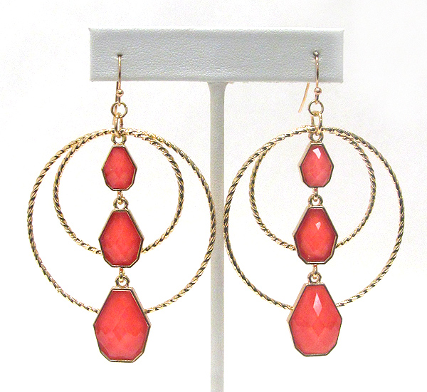 Facet acrylic stone drop and double twist hoop earring - hoops