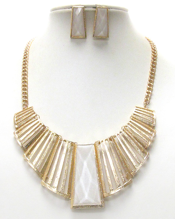 Facet acrylic center and multi metal bar link statement necklace earring set