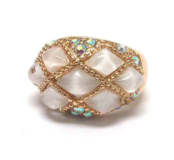 Crystal and round diamond stone deco stretch ring