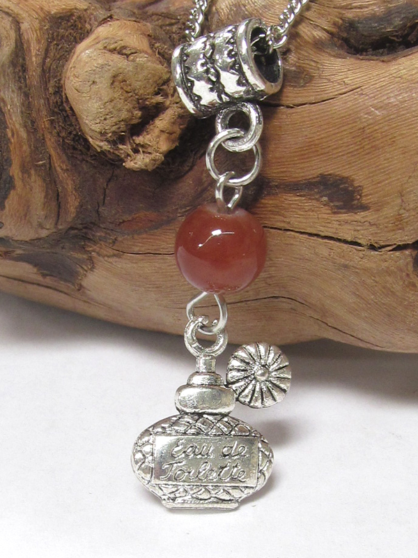 Antique silver perfume bottle pendant necklace