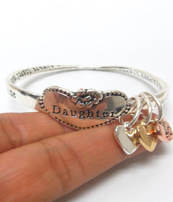 Inspiration message heart twist bangle bracelet - daughter