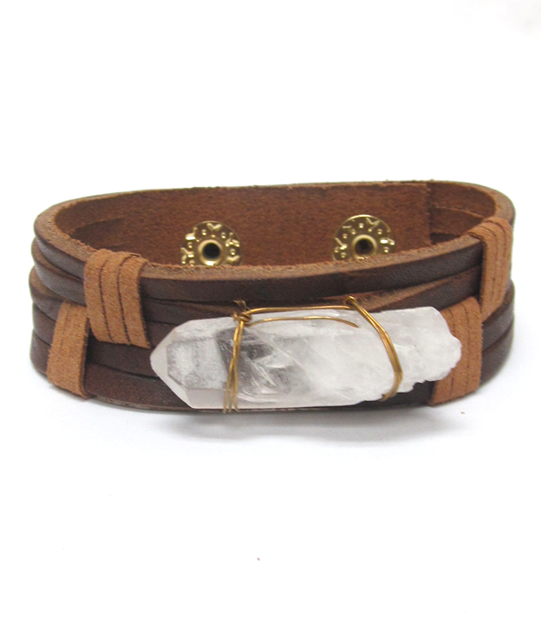 Semi precious stone and leatherette band bracelet