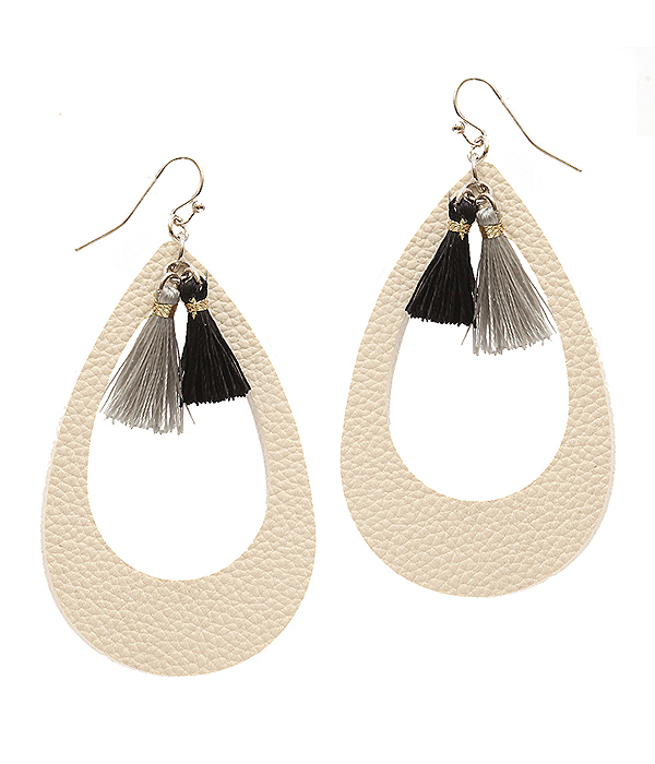 THREAD AND LEATHERETTE OPEN TEARDROP EARRING