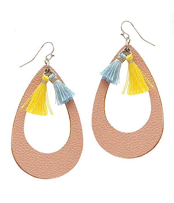 Thread and leatherette open teardrop earring