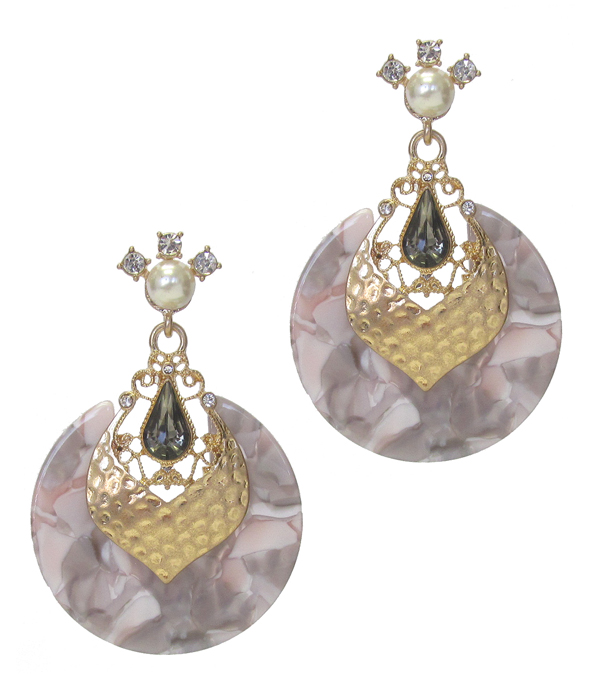 Organic cellulose disc and crystal earring
