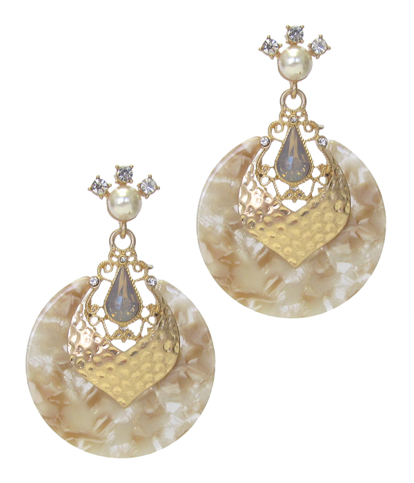 Organic cellulose disc and crystal earring