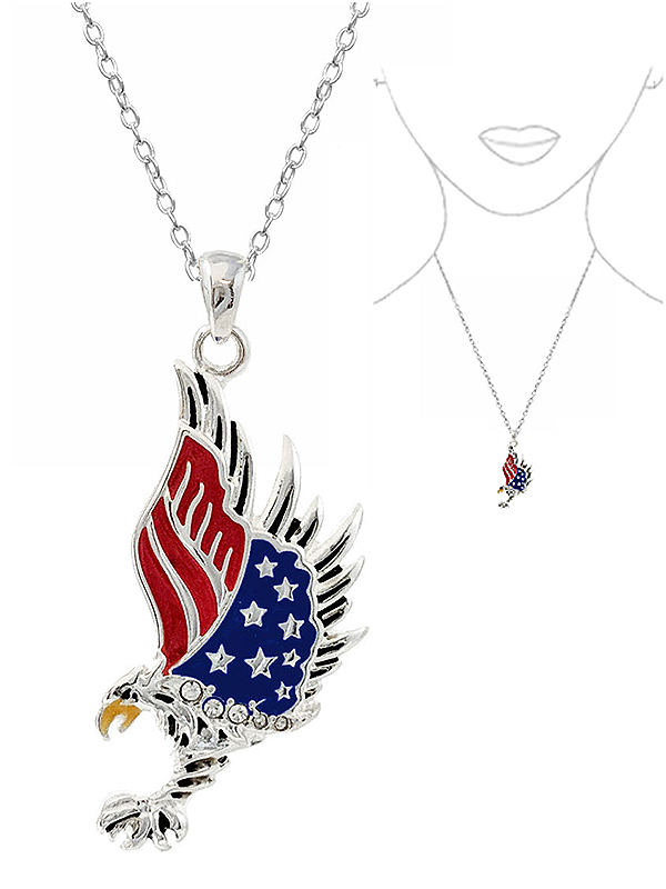 Patriotic theme american flag eagle necklace